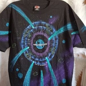Harley-Davidson Cosmic Black Tee with Blue and Purple Accents